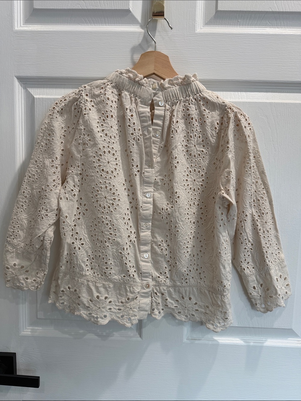 Women's Eyelet Mock Neck Blouse in Cream - Picture 3 of 5